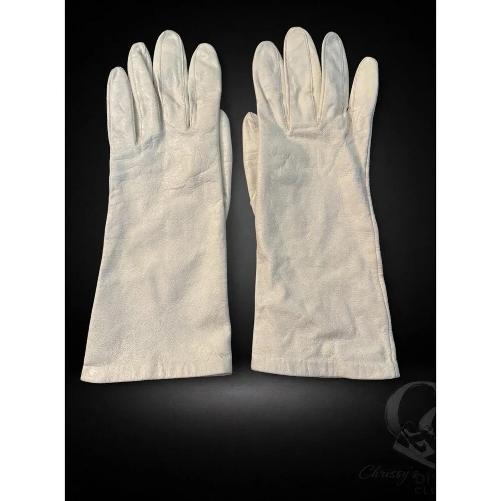 Vintage Miss Aris White Nylon Dress Opera Gloves Size 8 Formal Evening